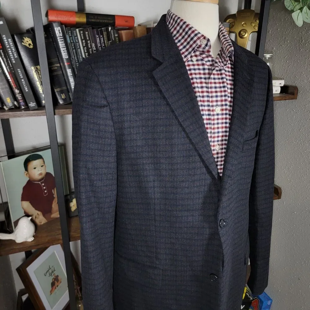 Nautica Men's‎ Flannel Sport Coat Blazer Two Button Brown Navy Plaid Size 46L